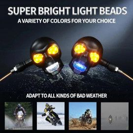 HJG Skull Indicator Skull Shape Turn Signal Lights Indicator Universal for All Bikes Models Turn Signal Lights Motorcycle Set of 2 HJG Skull Indicator
