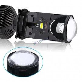 HJG Projector Lens H4 LED Bulb 50W HJG Y6 Projector Light Lamp H4 LED Mini Projector Lens with Fan for Bike Bulb 7000LM Conversion Kit Hi/Lo Beam Headlight 12V/24V for Motorcycle, Set of 1, White