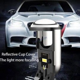 HJG Projector Lens H4 LED Bulb 50W HJG Y6 Projector Light Lamp H4 LED Mini Projector Lens with Fan for Bike Bulb 7000LM Conversion Kit Hi/Lo Beam Headlight 12V/24V for Motorcycle, Set of 1, White