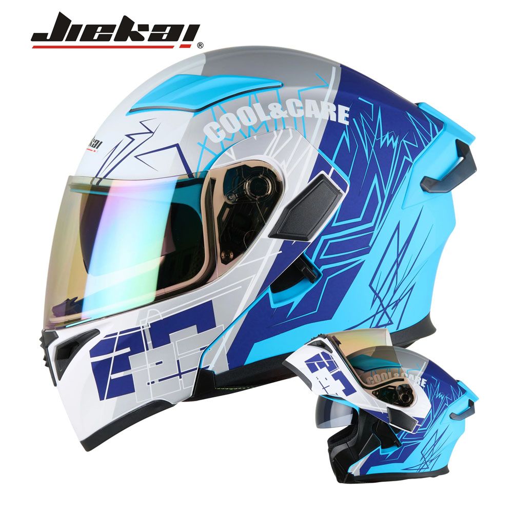 JIEKAI Motorcycle Helmet 902 Blue Rose Motorcycle Uncovered Helmet Flip up Chin Double Visor Full Face New Model