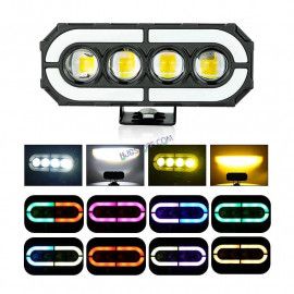 HJG 4 Lens with RGB Ring DRL 4 Projector Lens 2pc Foglight with RGB Ring 4 LED Projector Fog 120W with RGB DRL Foglight Ultra Wide Dual Intensity LED Fog Lights White/Yellow/RGB DRL Projector (120W) Universal For All Cars & Bikes