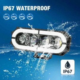 HJG 4 Lens with RGB Ring DRL 4 Projector Lens 2pc Foglight with RGB Ring 4 LED Projector Fog 120W with RGB DRL Foglight Ultra Wide Dual Intensity LED Fog Lights White/Yellow/RGB DRL Projector (120W) Universal For All Cars & Bikes