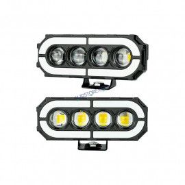 HJG 4 Lens with RGB Ring DRL 4 Projector Lens 2pc Foglight with RGB Ring 4 LED Projector Fog 120W with RGB DRL Foglight Ultra Wide Dual Intensity LED Fog Lights White/Yellow/RGB DRL Projector (120W) Universal For All Cars & Bikes