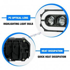 HJG 4 Lens with RGB Ring DRL 4 Projector Lens 2pc Foglight with RGB Ring 4 LED Projector Fog 120W with RGB DRL Foglight Ultra Wide Dual Intensity LED Fog Lights White/Yellow/RGB DRL Projector (120W) Universal For All Cars & Bikes