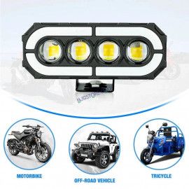 HJG 4 Lens with RGB Ring DRL 4 Projector Lens 2pc Foglight with RGB Ring 4 LED Projector Fog 120W with RGB DRL Foglight Ultra Wide Dual Intensity LED Fog Lights White/Yellow/RGB DRL Projector (120W) Universal For All Cars & Bikes
