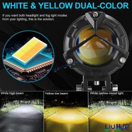 HJG Mini Mercedes Y Lens with Cooling Fan 80W Foglight Ultra Wide Dual Intensity LED Driving Fog Lights White/Yellow (2*40W = 80W Total) Universal For All Cars & Bikes LIU HJG Mini Mercedes Y Lens 80W with Cooling Fan Ultra Wide Light Throw