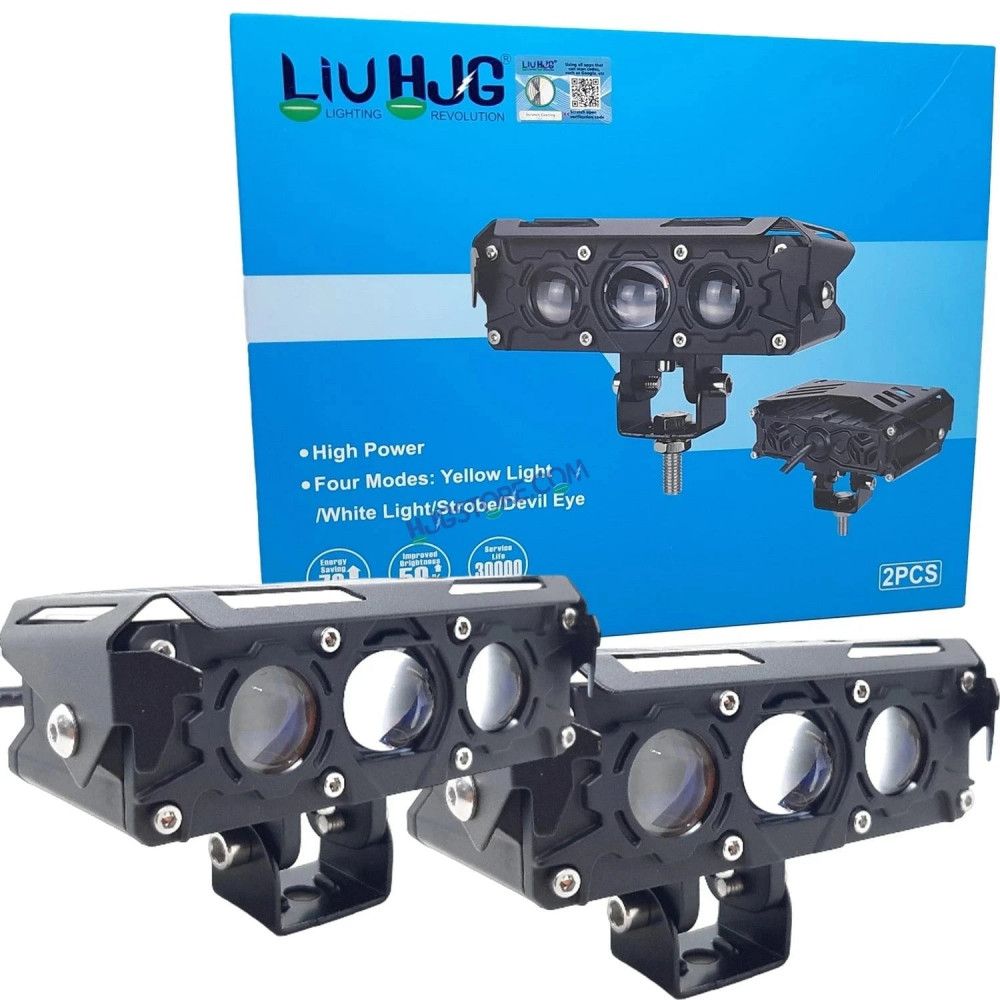 HJG New S75 Triple Projector Lens 180W Foglight Triple LED Projector Fog Lens 180W with Red DRL Foglight Ultra Wide Dual Intensity LED Fog Lights White/Yellow/Red DRL Projector (180W) Universal For All Cars & Bikes LIU HJG S75 Triple Projector Lens