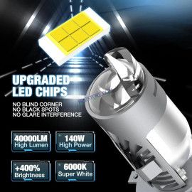 HJG RTD Lens H4 1pc for Car New Model RTD Lens Dual Projector Lens H4 LED Bulb 100W HJG Projector Light H4 LED Mini Projector Lens with Fan Bulb 12000LM Conversion Kit Hi/Lo Beam Headlight 12V/24V for Bike/Car/SUV,  Red Devil DRL/White Hi/Lo 1pc