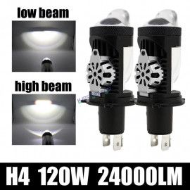 HJG RTD Lens H4 1pc for Car New Model RTD Lens Dual Projector Lens H4 LED Bulb 100W HJG Projector Light H4 LED Mini Projector Lens with Fan Bulb 12000LM Conversion Kit Hi/Lo Beam Headlight 12V/24V for Bike/Car/SUV,  Red Devil DRL/White Hi/Lo 1pc