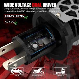 HJG RTD Lens H4 1pc for Car New Model RTD Lens Dual Projector Lens H4 LED Bulb 100W HJG Projector Light H4 LED Mini Projector Lens with Fan Bulb 12000LM Conversion Kit Hi/Lo Beam Headlight 12V/24V for Bike/Car/SUV,  Red Devil DRL/White Hi/Lo 1pc