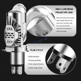 HJG RTD Lens H4 1pc for Car New Model RTD Lens Dual Projector Lens H4 LED Bulb 100W HJG Projector Light H4 LED Mini Projector Lens with Fan Bulb 12000LM Conversion Kit Hi/Lo Beam Headlight 12V/24V for Bike/Car/SUV,  Red Devil DRL/White Hi/Lo 1pc