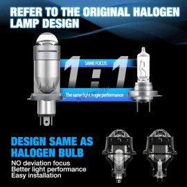 HJG RTD Lens H4 1pc for Car New Model RTD Lens Dual Projector Lens H4 LED Bulb 100W HJG Projector Light H4 LED Mini Projector Lens with Fan Bulb 12000LM Conversion Kit Hi/Lo Beam Headlight 12V/24V for Bike/Car/SUV,  Red Devil DRL/White Hi/Lo 1pc