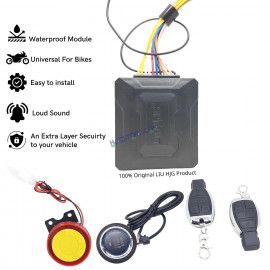 HJG Two Way Alarm System Kit Keyless Start Digital Bike Alarm Kit for Two Wheeler Security HJG Anti-Theft Alarm System Kit (Loud Siren 125 dB, Flashing Light & Shock Sensor) Universal Fit for Motorcycles & Scooters  Two Way Alarm System Kit