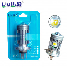 AKE 1 PC HJG Headlight LED H4 50W 2 Tone Yellow White With Waterproof Mini Projector Lens For Motorcycle Car Plug and Play Headlight Lamp, Bulb, Led 9-32 volt