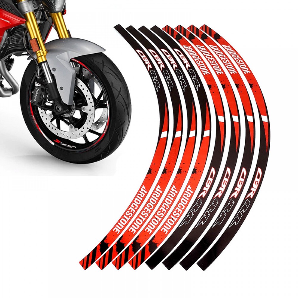 High Quality Motorcycle Tyre Waterproof Wheel Logo Sticker Rim Personality Reflective Stripe Honda CBR Rim Sticker Red for both Wheels Both Sides