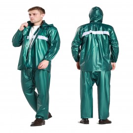 Unisex PVC Rain Suit (Coat + Trouser) Waterproof Size Waist 28"~38" Colour Green