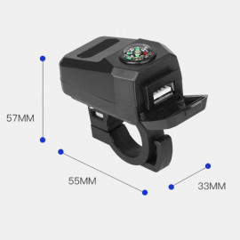 Motorcycle Mobile Charger USB 3.1A with Compass Water Resistant Bike Charger Handle Mount