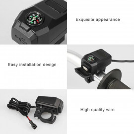 Motorcycle Mobile Charger USB 3.1A with Compass Water Resistant Bike Charger Handle Mount