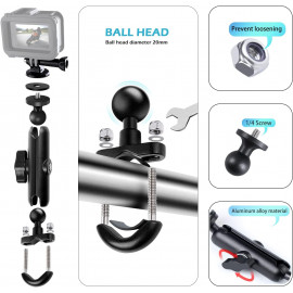 Motorcycle Handlebar Mount 360 Rotation Angle Adjustable for Action Sports cam GoPro Hero Motorbike Multi Function Super Clamp for Cycling Panoramic Video