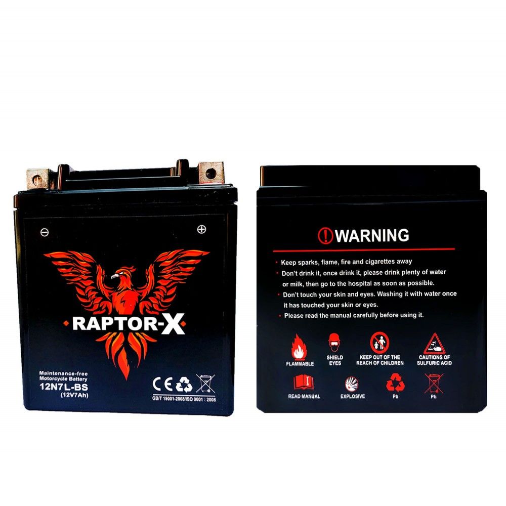 RAPTOR-X MOTORCYCLE DRY BATTERY 7Ah 12N7L-BS | AKESTORES