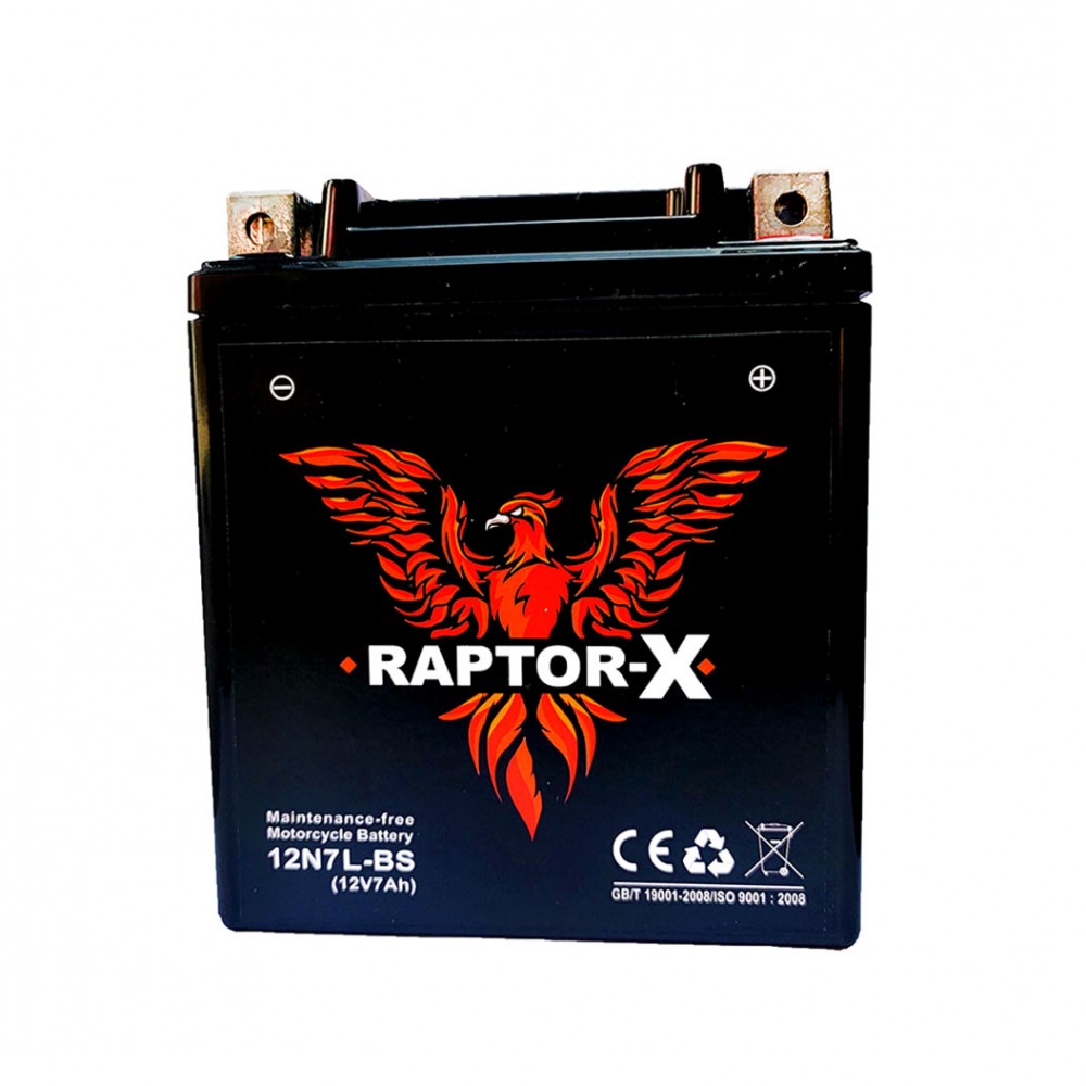 Raptor-X Dry Battery 7Ah 12V 12N7L-BS for Honda Cb150f, Yamaha YBR, YBRG YBZ, Suzuki GD110, GR150, Gix 125 Motorcycle Bike Battery