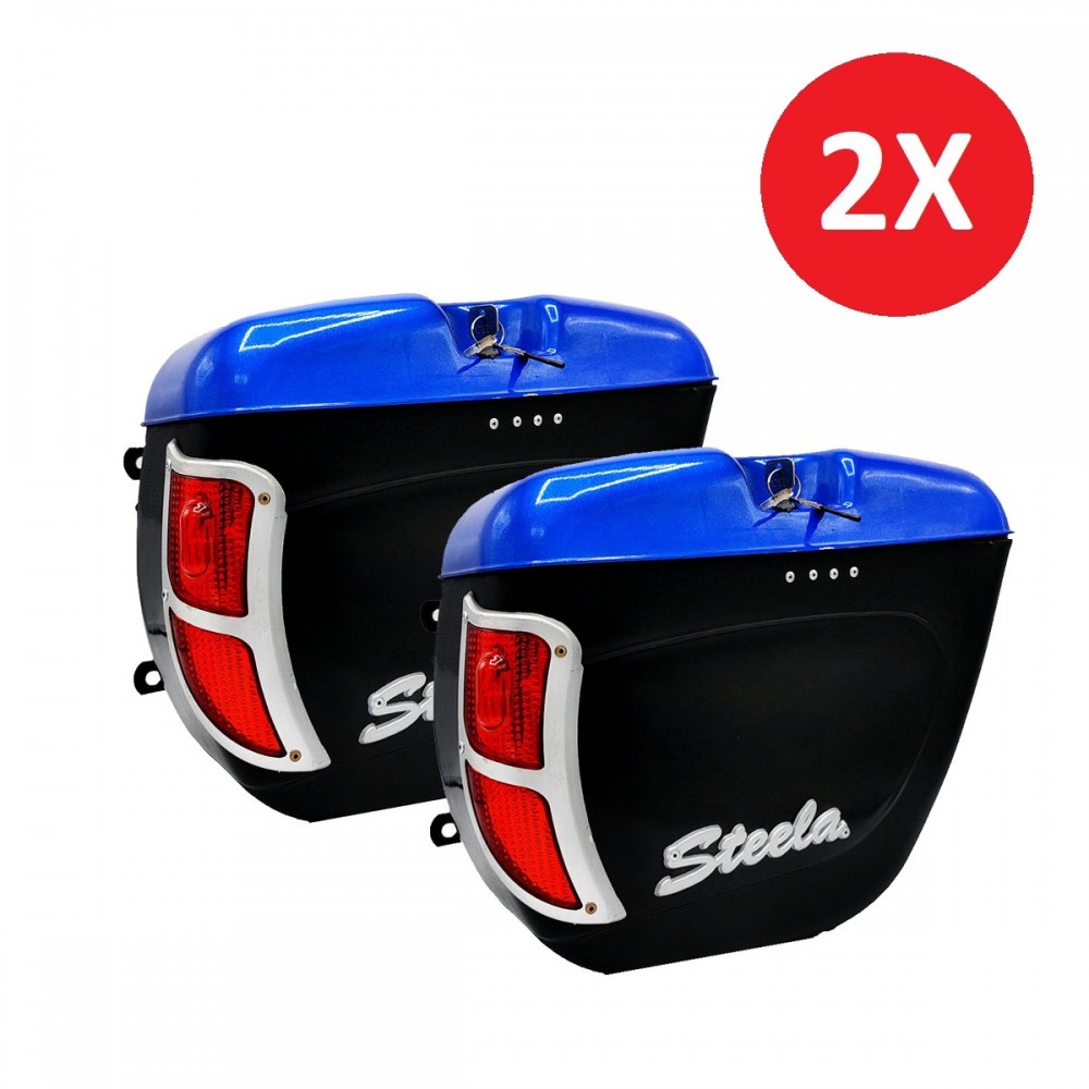 Motorcycle Side Box | Tail Box | Tourist Box With LED Back Light STEELA BLUE