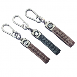 1-PC Leather Metal Badge Strap Keychain Keyring Hook brown black Leather Strap bronze braided Metal keyring for Honda