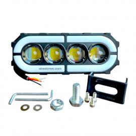1-PC HJG 4 LENS YELLOW WHITE WITH BREATHEABLE DRL RGB COLORS 30W+30W 3000 LM FOR MOTORCYCLE, BIKES, CARS, JEEP, EXTERNAL LED LIGHT