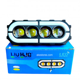 1-PC HJG 4 LENS YELLOW WHITE WITH BREATHEABLE DRL RGB COLORS 30W+30W 3000 LM FOR MOTORCYCLE, BIKES, CARS, JEEP, EXTERNAL LED LIGHT