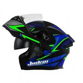 JIEKAI Motorcycle Helmet 902 Lightning Blue Green Motorcycle Uncovered Helmet Flip up Chin Double Visor Full Face New Model with Spoiler