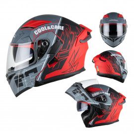 JIEKAI Motorcycle Helmet 902 Red Rose Motorcycle Uncovered Helmet Flip up Chin Double Visor Full Face New Model with Spoiler