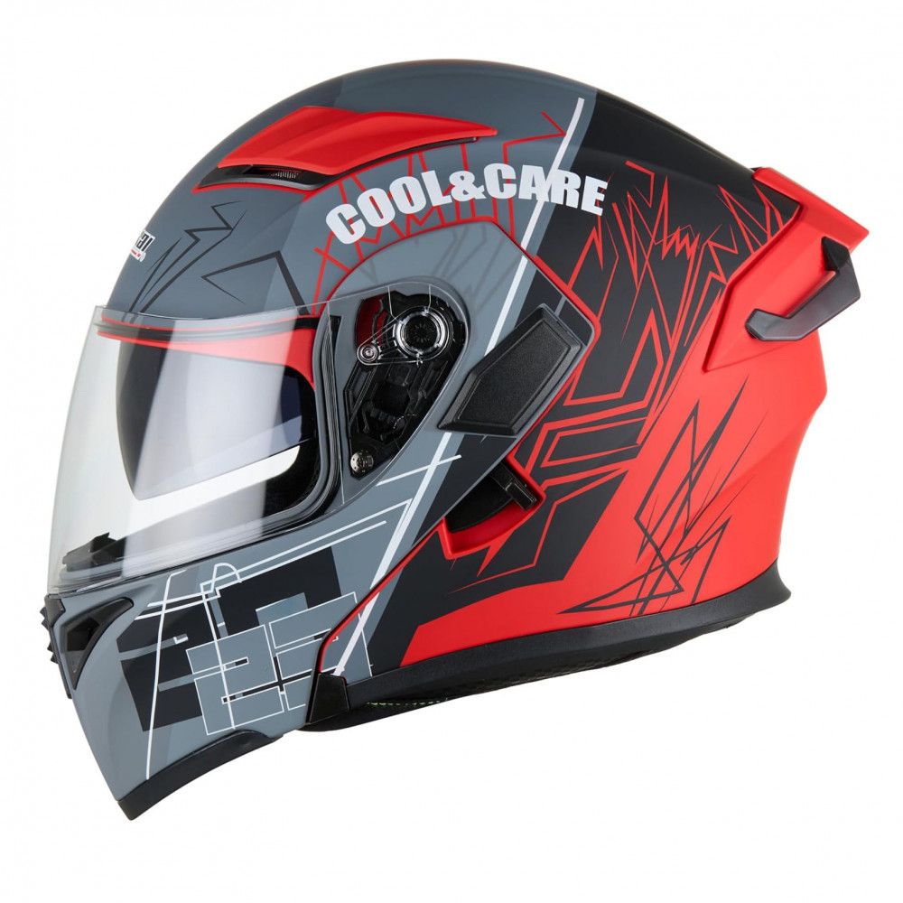 JIEKAI Motorcycle Helmet 902 Red Rose Motorcycle Uncovered Helmet Flip up Chin Double Visor Full Face New Model with Spoiler