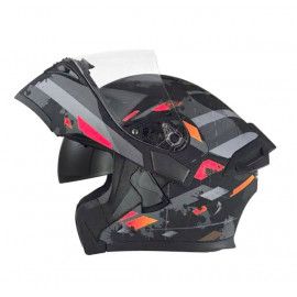 JIEKAI Motorcycle Helmet 902 Splash Red Black Motorcycle Uncovered Helmet Flip up Chin Double Visor Full Face New Model with Spoiler