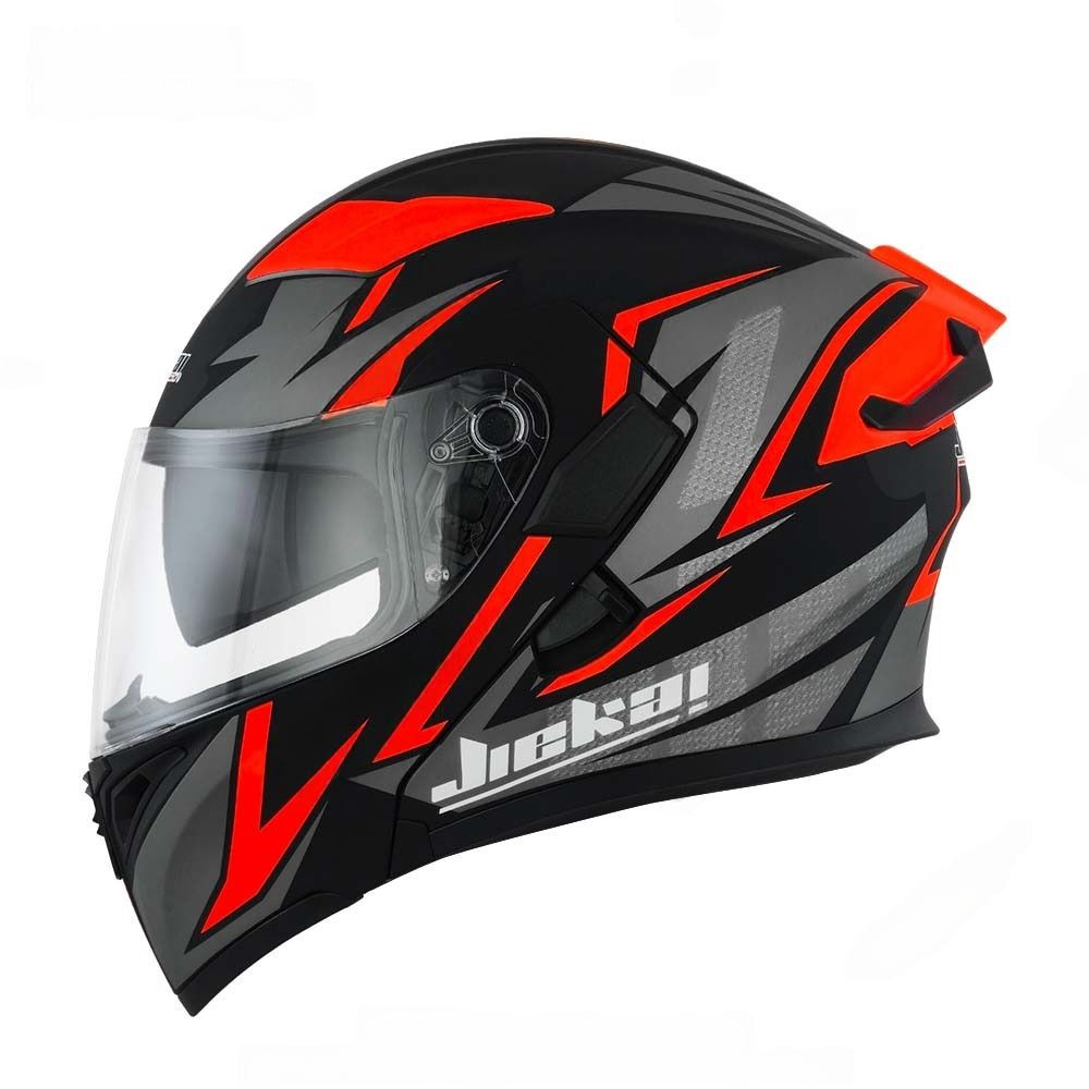 JIEKAI Motorcycle Helmet 902 Lightning Rose Orange Black Motorcycle Uncovered Helmet Flip up Chin Double Visor Full Face New Model with Spoiler