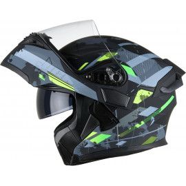 JIEKAI Motorcycle Helmet 902 Camouflage Motorcycle Uncovered Helmet Flip up Chin Double Visor Full Face New Model with Spoiler