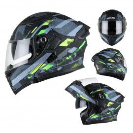 JIEKAI Motorcycle Helmet 902 Camouflage Motorcycle Uncovered Helmet Flip up Chin Double Visor Full Face New Model with Spoiler