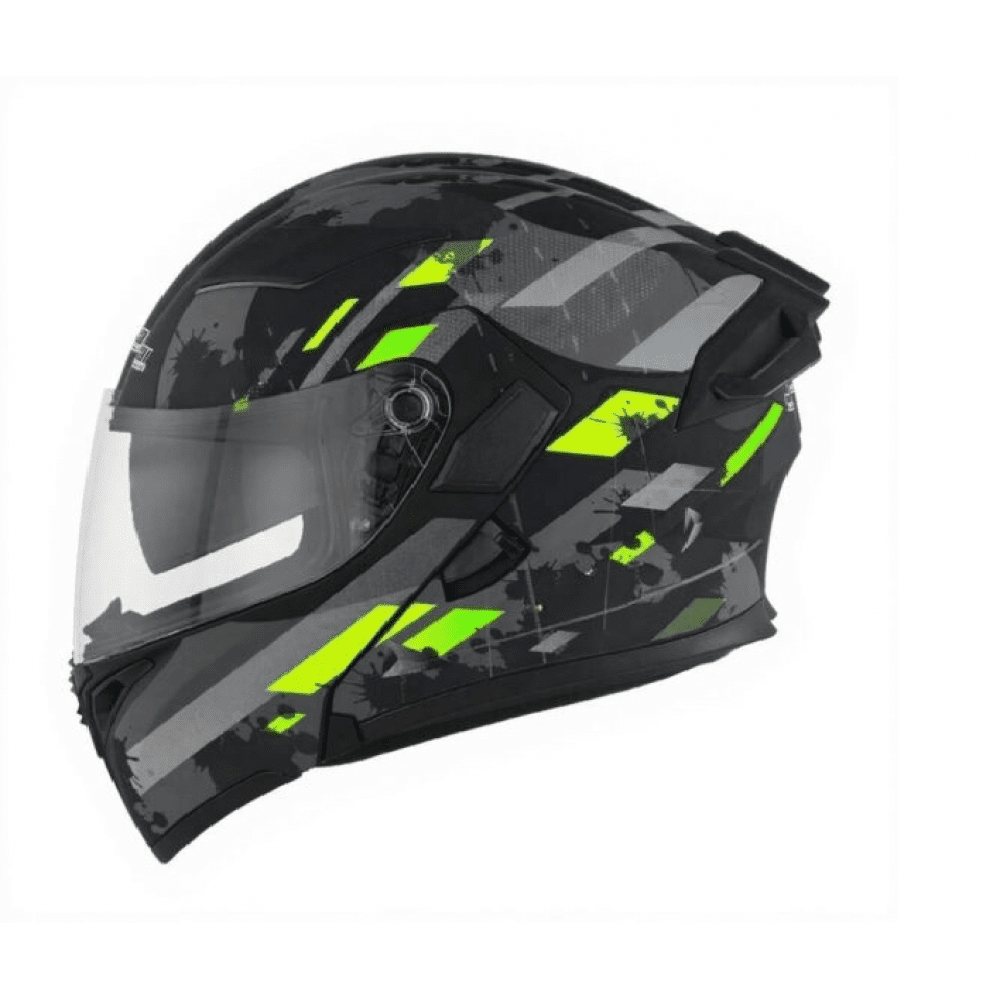 JIEKAI Motorcycle Helmet 902 SPLASH GREEN Motorcycle Uncovered Helmet Flip up Chin Double Visor Full Face New Model with Spoiler DOT Certified
