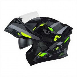 JIEKAI Motorcycle Helmet 902 SPLASH GREEN Motorcycle Uncovered Helmet Flip up Chin Double Visor Full Face New Model with Spoiler DOT Certified