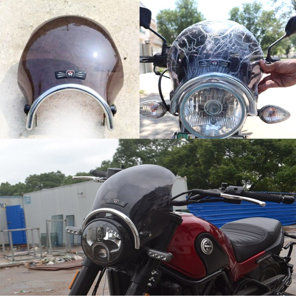 Motorcycle Universal Windshield With Headlight Ring 7.0-7.5 Inch Smoke Black Finest Quality Suzuki GS150 – Yamaha YBRG