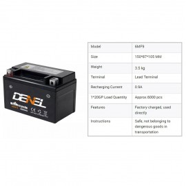 6MF9 DENEL Heavy Duty Dry Battery 9Ah/12V For all Super Bikes, Heavy Bikes