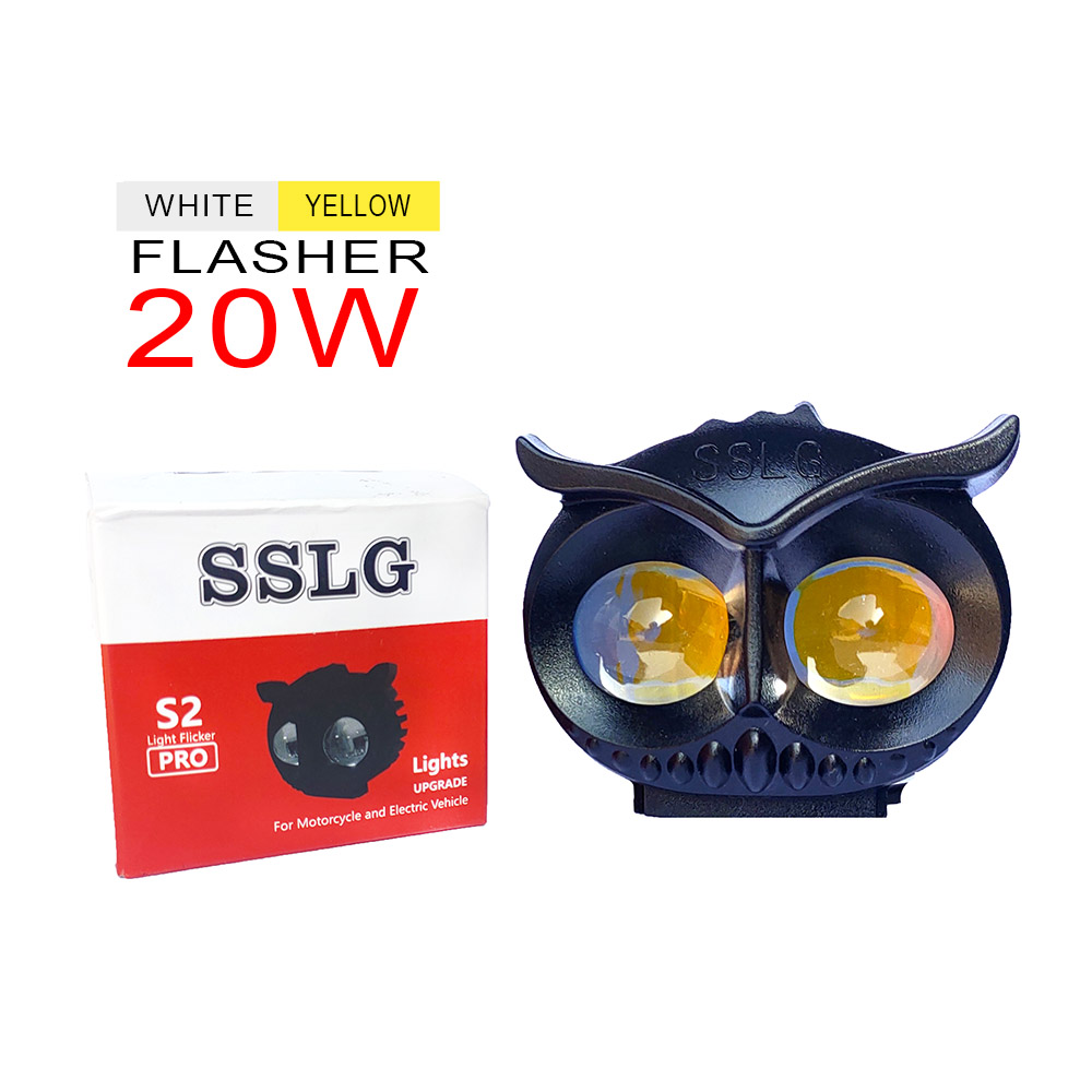1-PCS of SSLG Shilan OWL EYE LED Long Range Plastic Body OWL Mini Driving Light Dual Colour White Yellow Flasher 20watt