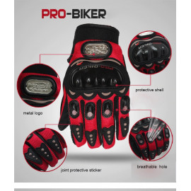 Pro-Biker Motorcycle Gloves & Half Face Winter Mask Protective Gear - Red