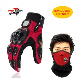 Pro-Biker Motorcycle Gloves & Half Face Winter Mask Protective Gear - Red