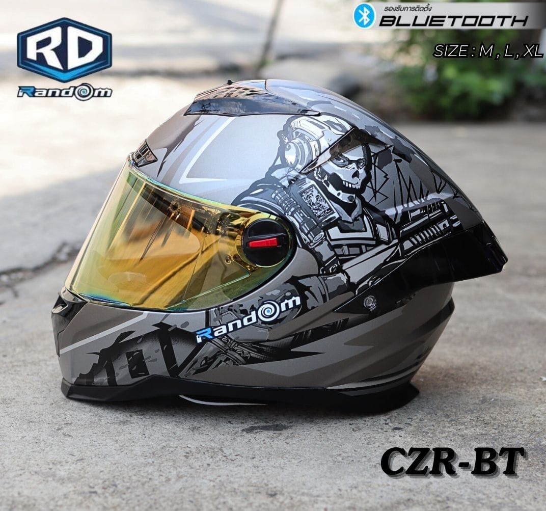 RD CZ-R BT GUN BLACK 2 SKULL FACE - Random Thailand Motorcycle Racing Helmet DOT ECR Certified Size M L XL without Bluetooth