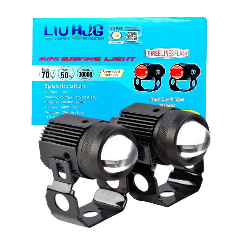 HJG Mini Driving with RED DRL Motorcycle Led Light 20w Dual Tone 5 Function with Flasher 3-Wires Fog Led For motorcycle, Car, Jeep