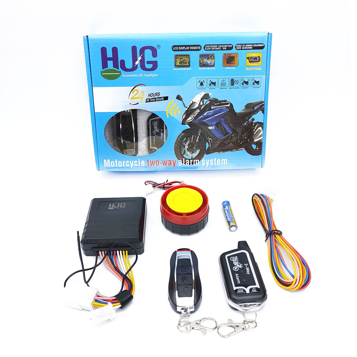HJG Two Way Alarm System Kit Keyless Start Digital Bike Alarm Kit for Two Wheeler Security HJG Anti-Theft Alarm System Kit (Loud Siren 125 dB, Flashing Light & Shock Sensor) Universal Fit for Motorcycles & Scooters  Two Way Alarm System Kit